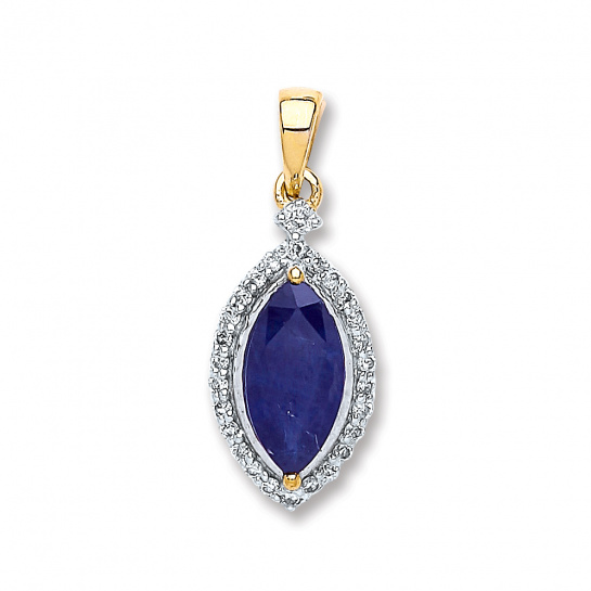 9ct Yellow Gold 0.10ct Diamond 1.00ct Marquise Sapphire Pendant